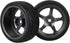 Mxfans 5 Spoke Grey Aluminium Alloy Wheel Rims & Black Square Pattern Rubber Tyres for RC 1:10 On Road Racing Car Set