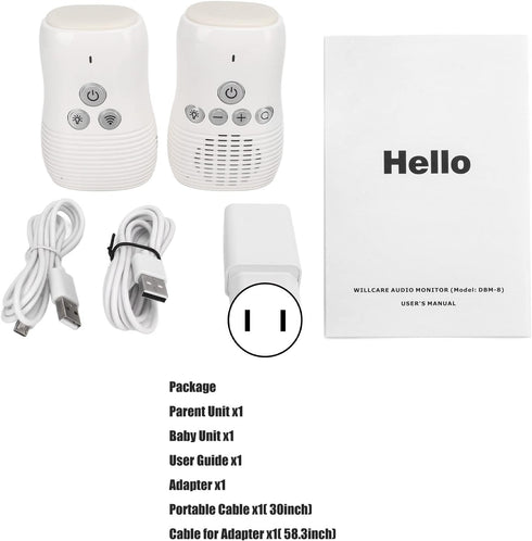 Audio Baby Monitor, 2.4G Two Way Intercom Baby Care Monitor with Night Light, Digital Sound Indicator, Plug & Play,