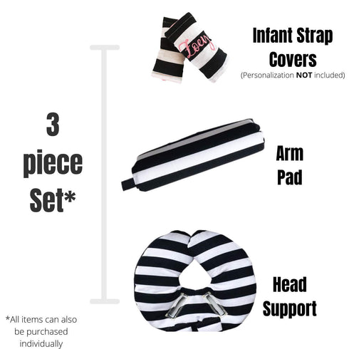 Set, Infant Car Seat Head Support Black White Stripes, Newborn Head Rest, Baby Strap Covers, Carry Cushion, Stroller