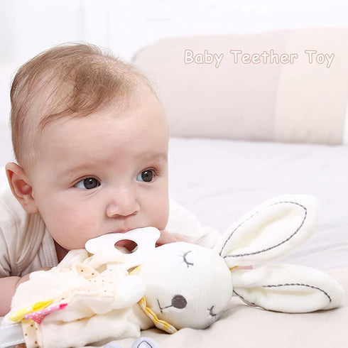 Lovey Bunny Security Blanket for Baby Girls and Boys, Soft Plush Stuffed Animal Blanket with Crinkle Ear