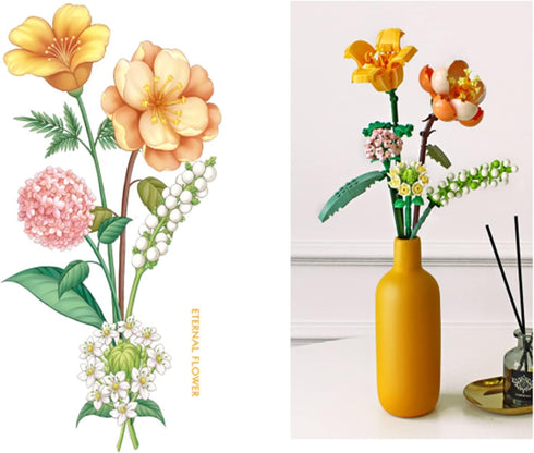 MEIEST Set,Creative (1658) Mini Building Blocks Flower Bouquet Plant Model DIY Artificial Flowers Botanical Collection