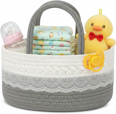 ebutyco Baby Diaper Caddy Organizer,Woven Rope Nursery Storage Bin,Newborn Gift Basket,Extra-Large Cotton Basket
