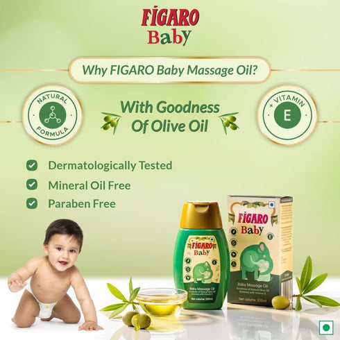 Generic 200ml Figaro Baby Massage Oil with Natural Olive Oil, Enriched with Vitamin E, Mineral Oil Free, Paraben Free