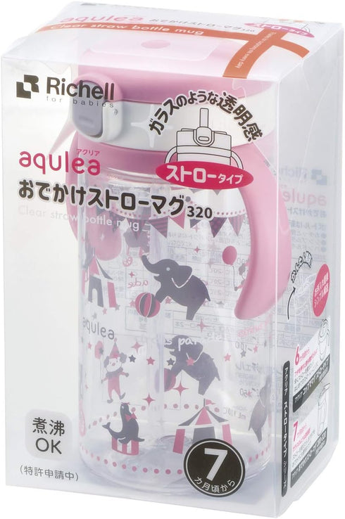 Richell Aqulea Outing Straw Mug, 320ml in Pink