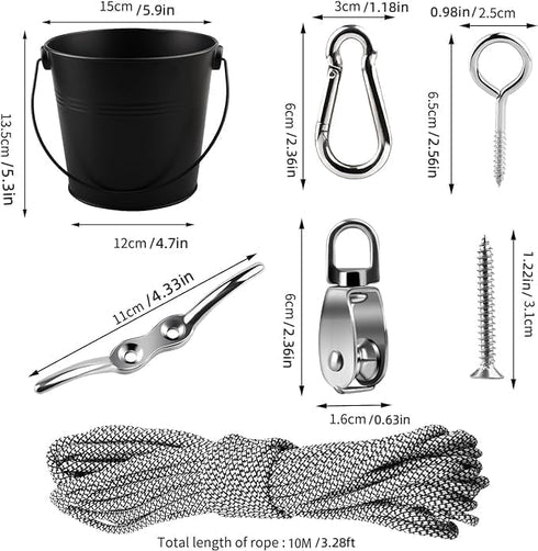FUQUN Treehouse Accessories for Kids, Pulley with Bucket Cable, 2 Sets, Black
