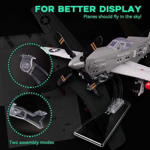 P-51 Set 258 ArtorBricks Mustang Fighter Airplane Military Building with Display Stand - Piece Model Kit for Adults