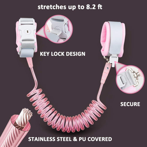 Socub Anti Lost Wrist Link (8.2ft), Toddler Leash for Kids Safety, 2 Pack in Pink and Blue