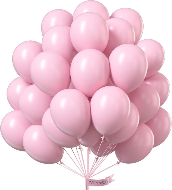 PartyWoo 100 pcs Light Pink Balloons, 10 Inch Pastel Baby Pale Pink Latex Helium for Baby Shower, Wedding, Birthday
