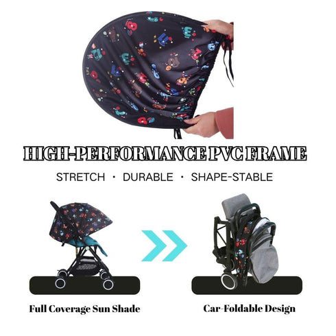 LweiPsqLin UPF50+ Baby Stroller Sun Shade - Waterproof Blackout Cover | Lightweight Lycra with Ventilated Mesh | Fits