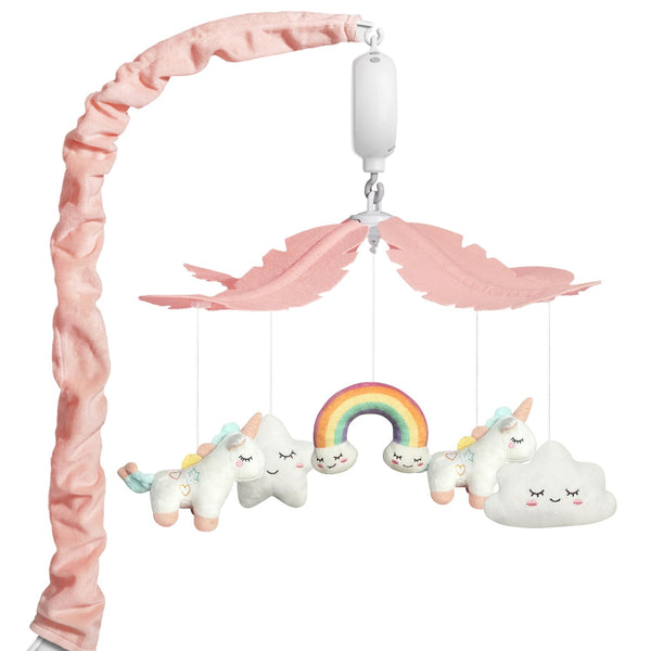 Mkcxcol Crib Mobile for Girls - Pink and White Unicorn & Weather Theme,