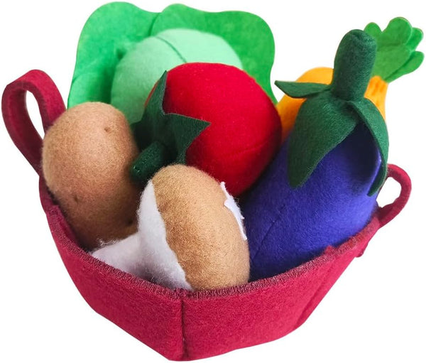 Felt Food Vegetable Set, Toddler Vegetable Basket with Soft Plush Pretend Play Food, Carrier, for Ages 3+