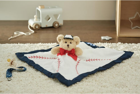 Bearington Collection Lil’ Slugger Snuggler Plush Baseball Lovey, 15 in Plush & Satin Security Blanket