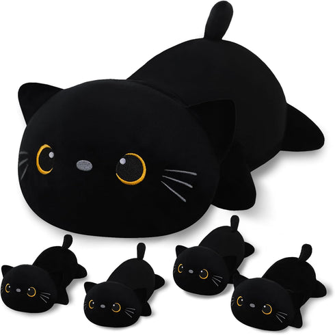 SQEQE Black Cat Mommy Stuffed Animal with 4 Babies Cat in her