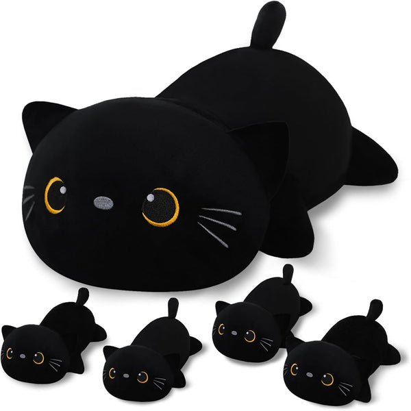 SQEQE Black Cat Mommy Stuffed Animal with 4 Babies Cat in her
