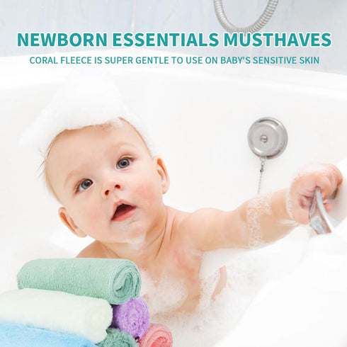 MIXCOOL 20 Pack 10x10 Inches Microfiber Coral Fleece Baby Washcloths,Extra Absorbent,Soft Wash Clothes,Bath Face Towel