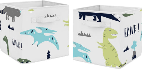 Sweet Jojo Designs Set of 2 Collapsible Fabric Storage Cubes (Blue/Green Modern