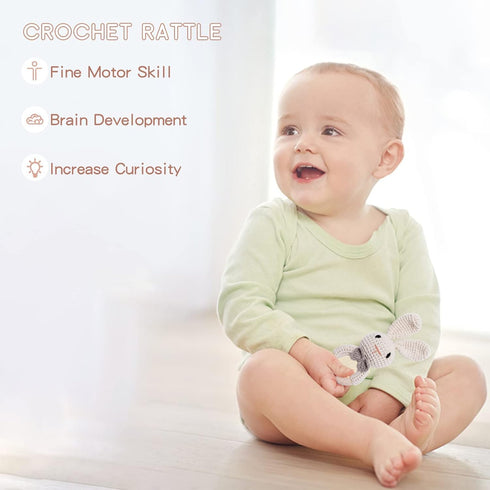 Youuys Wooden Baby Rattle Toys - Easter Bunny Rattle for Baby, Natural Wood Shaker Rattle for Newborn Gifts (Bunny)