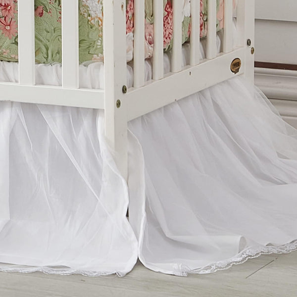 Brandream Crib Bed Skirt for Baby Girls Boys White Lace Tulle Ballerina