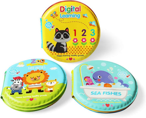 JUNSFUN Books-3PCS,Bathtub Baby Bath Toys Floating Waterproof Educational Bath Toy Books for Toddlers-Zoo Books,Fish
