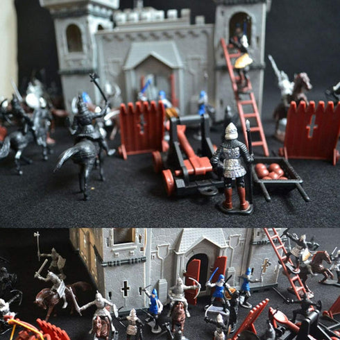 PXRJE Medieval Castle Knights Action Figure Toy Army Playset with Assemble Castle, Catapult and Horse-Drawn Carriage