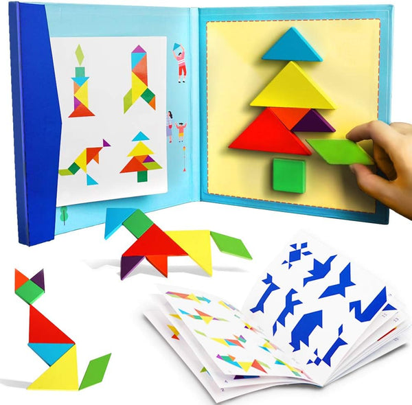 BEESTECH Wooden Tangram Puzzle Book, Travel Games for Kids, Educational Learning Puzzles Toys for Boys and Girls 3-8