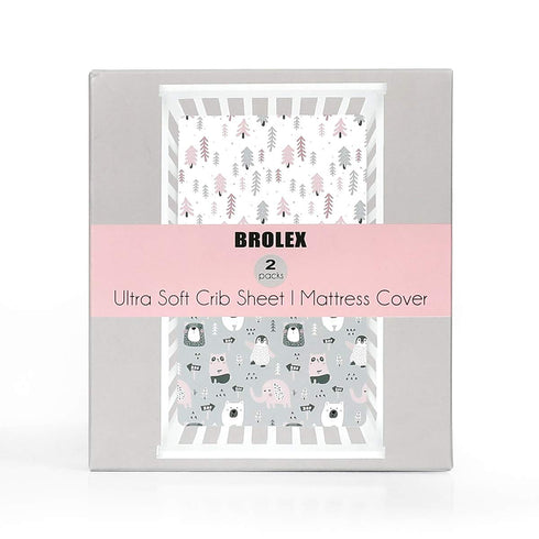 Stretchy Fitted Crib Sheets Set BROLEX 2 Pack Portable Crib Mattress Topper for Baby Boys Girls,Ultra Soft Jersey,Full Standard,Jungle Animals by BROLEX