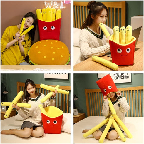 12inch Hamburger Plush Pillow, Funny Soft Food Stuffed Animal Toy for Kids Adults Gift Home Decor (French Fries)