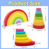 MEGRANATE Grimms 3+ Montessori Wooden Rainbow Stacking Toys for Baby Wood Building Blocks Nesting Puzzle Toy Colorful