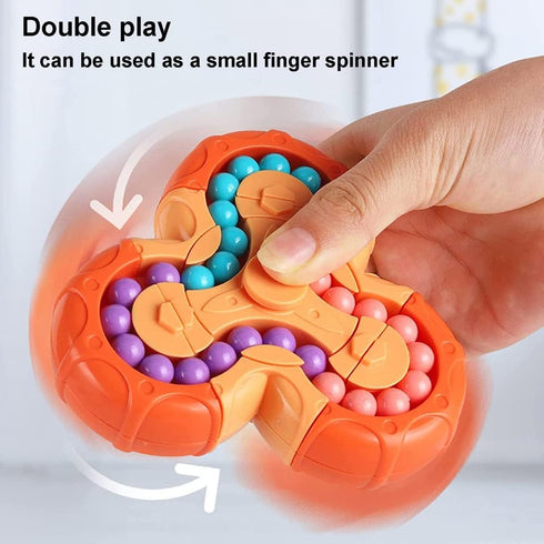 Magic Bean Rotating Brain Teaser Finger Puzzle Toy, Handheld Spinner Stress Relief Game for Kids Ages 3 and Up (Blue)