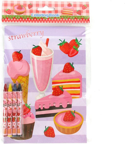 Set 12 48 TINYMILLS Strawberry Coloring Book with Coloring Books and Crayons Strawberry Birthday Party Supplies Favor