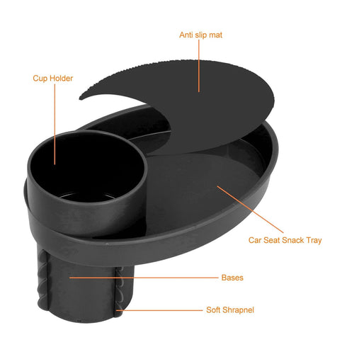 Snack Tray for Kids Car Seat, Secure and Sturdy Design, Compact and Portable with Cup Holder (Black)