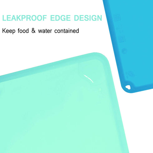 Kids Placemats, Silicone Baby Placemats for Toddler Children, Reusable Non-Slip Table Mats, 2 Pack, Blue/Baby Green