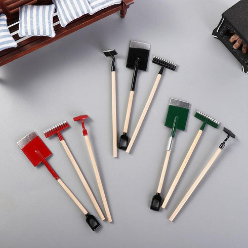 Miniature Dollhouse Garden Tools, 3PCS Mini Doll House Working Accessories, 1:12 Scale Shovel Hoe Pitchfork