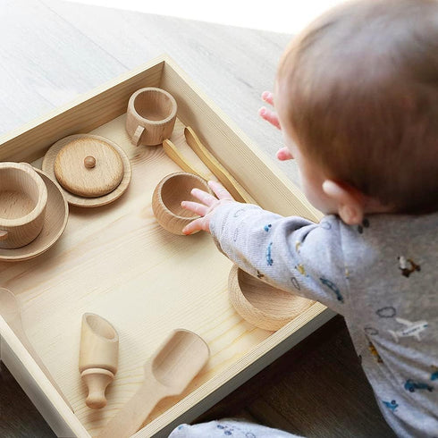 12 Pcs Wooden Sensory Bin Tools, 1 Wooden Box + 11 Sensory Tools for Toddlers, Montessori Learning Toys