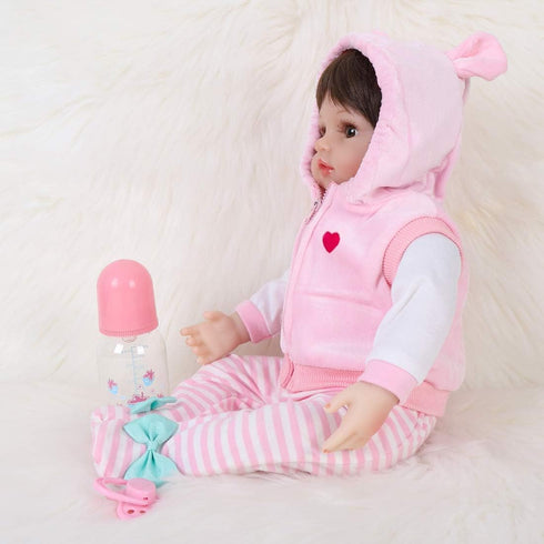 16 inch Set ENADOLL Lifelike Reborn Baby Dolls - Realistic Baby Doll Newborn Girl Doll with Feeding Accessories Gift