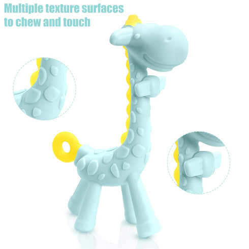 SHARE&CARE BPA Free Silicone Giraffe Baby Teether Toy with Storage Case for Infant Pain Relief