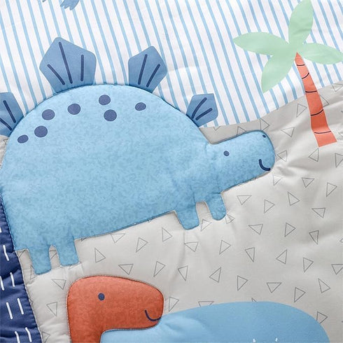 Set 3 Set Blue Dinosaur Crib Bedding for Baby Boy, Pieces Nursery Including Quilt/Fitted Sheet/Crib Skirt