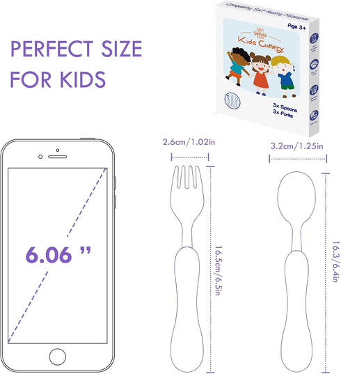 Lehoo Castle Toddler Fork and Spoon Set, 6pcs Safety Stainless Steel Utensils, Light Purple & Blue for Kids