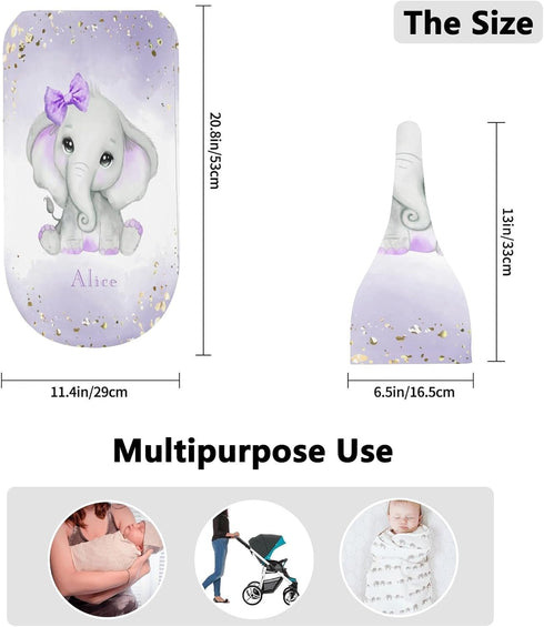 YallLocoMo Personalized Baby Swaddle Blanket for Boys Girls Watercolor Purple Cute Elephant Custom Name Receiving