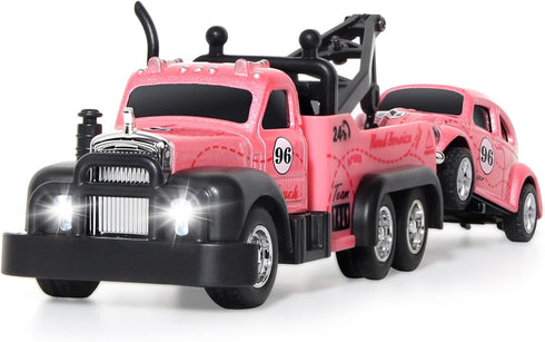Set 2PCS,City 3-5 4-7 8-12 1:64 Mini Rc Truck,Tow Trucks Toy with Mini Metal Car Service Vehicle Remote Control Tow