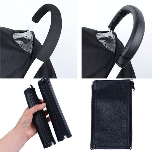 2 Pcs Baby Stroller Handle Cover, PU Leather Waterproof Protective Cases