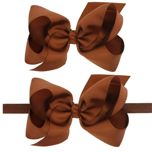 Baby Girls Infant Headbands with Kids Hair Bows (16) in Brown