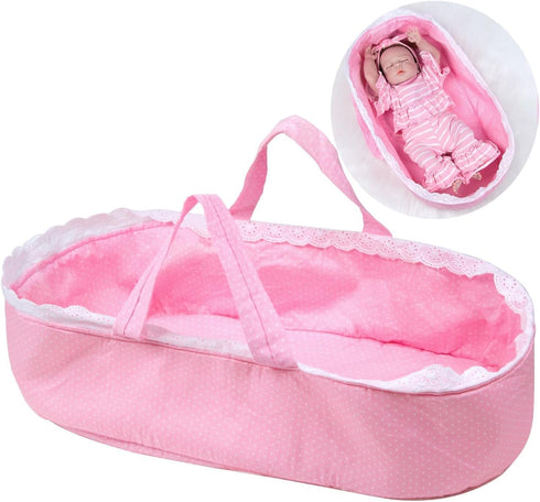 17-22 inch Reborn Baby Dolls Baskets Pink Crib Bed Soft Carrier for Baby Doll Accessories Baskets with Handle