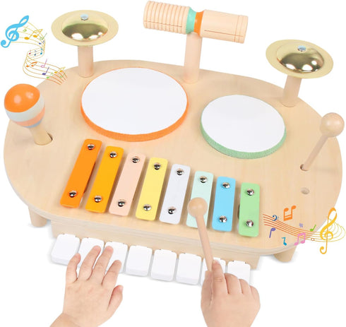 YHHYTOY Toddler Drum Set for Kids, Wooden Montessori Toys for 2 Year