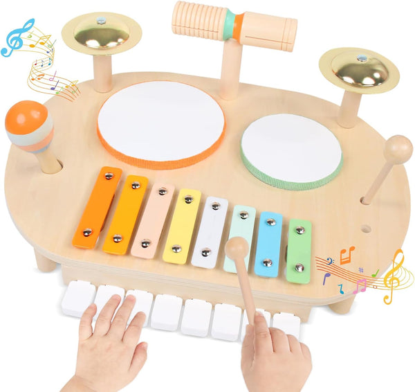 YHHYTOY Toddler Drum Set for Kids, Wooden Montessori Toys for 2 Year