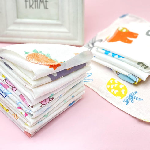 YZYDF 10Pcs Set Baby Washcloth Cartoon Double Layer Gauze Infant Face Towel Burp Cloth