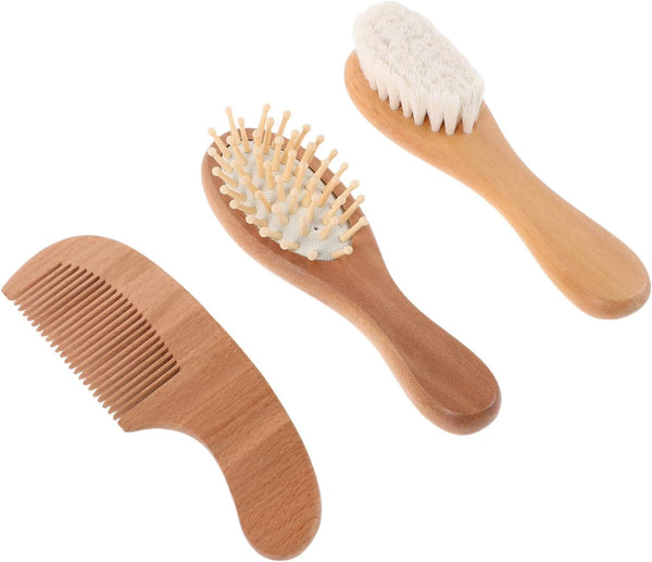 Outanaya Soft Wool Bristle Hairbrush and Comb Set for Newborns Boys with