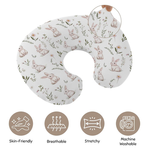 Wicbfdfv Cute Bunny Daisy Floral Nursing Pillow Cover Ultra-Soft Comfortable for Baby Girls Boys Rabbits Wildflowers