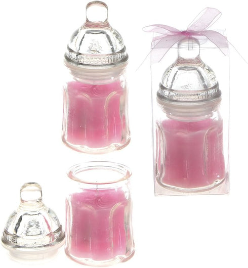 Lunaura Baby Keepsake - Set of 12 Pink Glass Baby Bottle Scented Candles