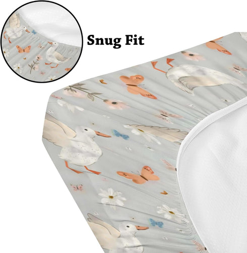 KuphiL10C 2 Pack Mattress-28x52 Cute Watercolor Ducks Butterflies Flowers Floral Pattern Baby Sheets for Crib, Unisex